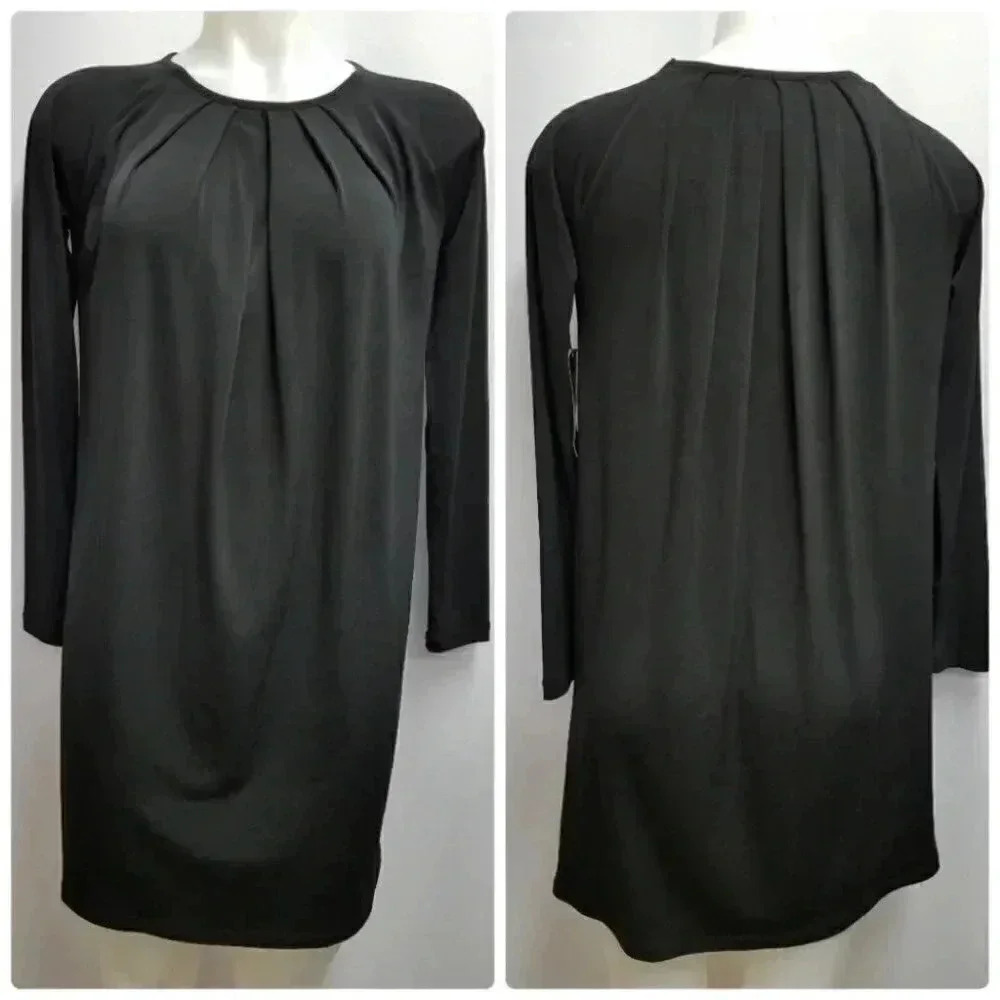 Context NWT Pleated Black Trapeze Shift Dress Career Small